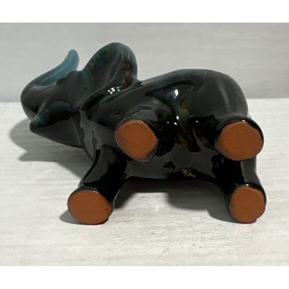 Blue Mountain Pottery Ceramic Elephant Figurine Green Drip Glaze 4 3/4" Tall BMP - Picture 6 of 8